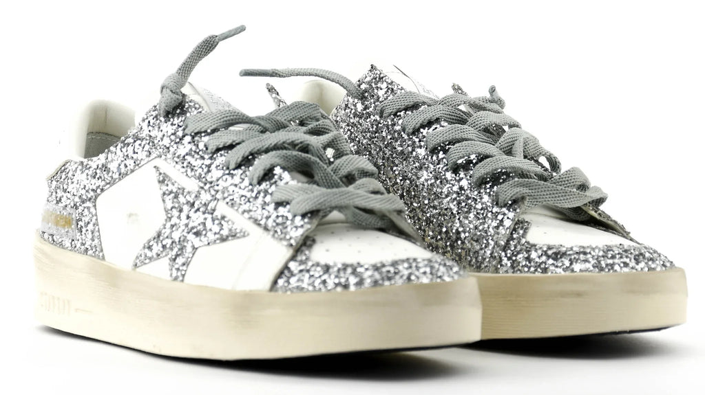 GOLDEN GOOSE DELUXER STARDAN WHITE SILVER GLITTER