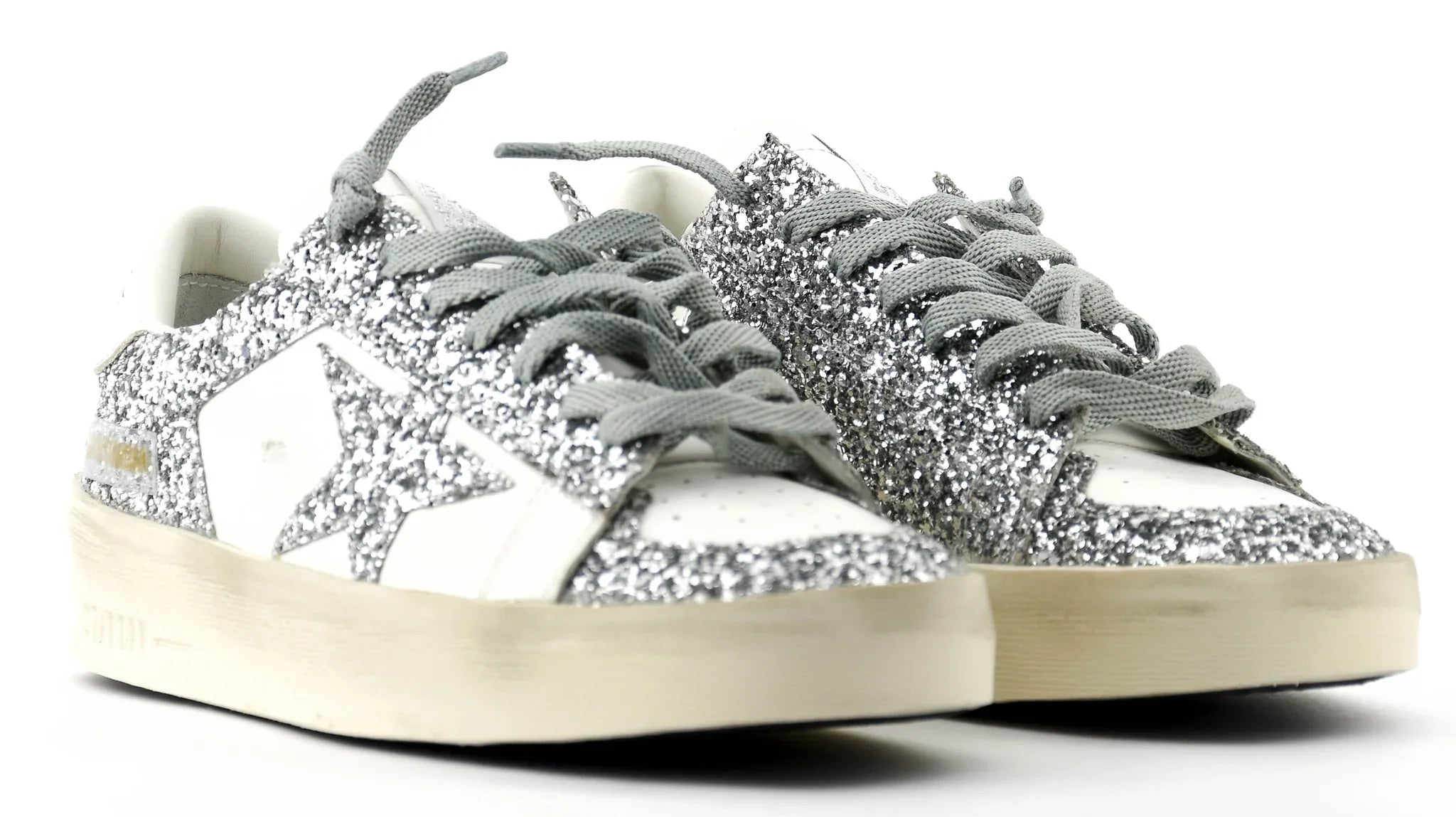 GOLDEN GOOSE DELUXER STARDAN WHITE SILVER GLITTER