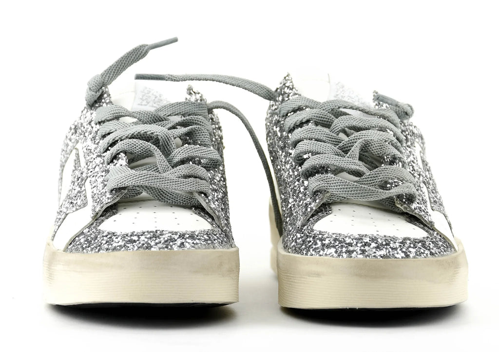 GOLDEN GOOSE DELUXER STARDAN WHITE SILVER GLITTER