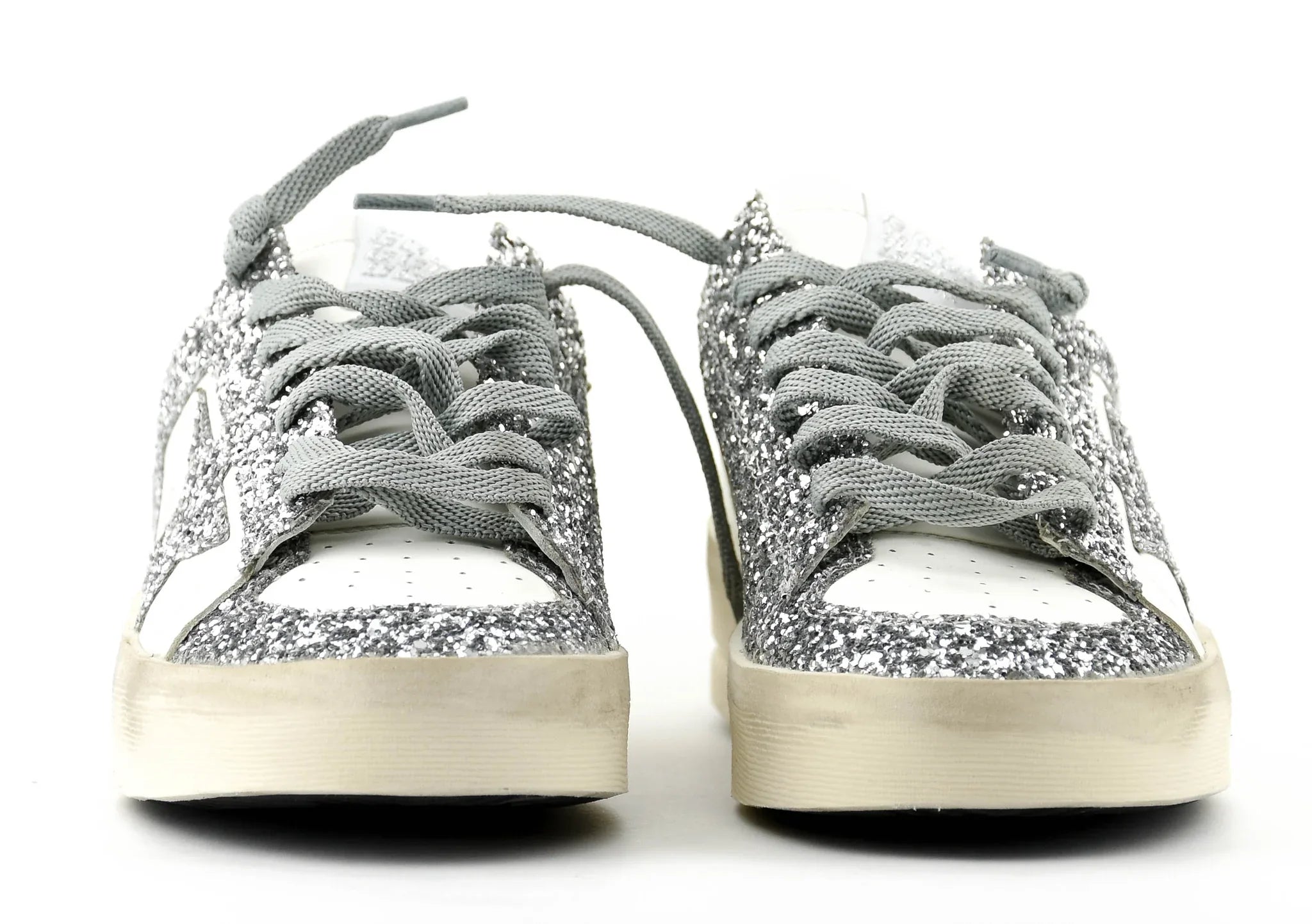 GOLDEN GOOSE DELUXER STARDAN WHITE SILVER GLITTER