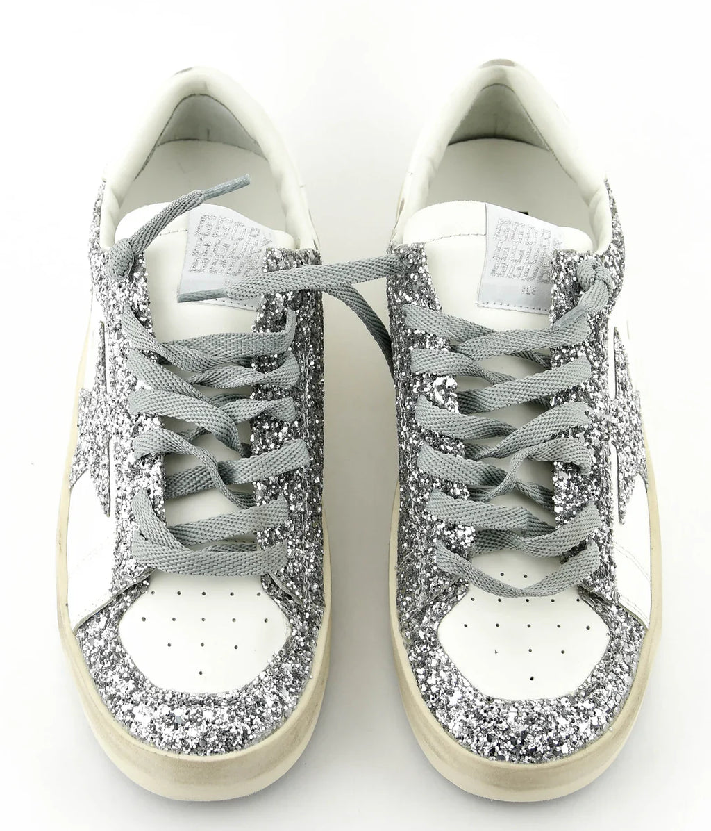 GOLDEN GOOSE DELUXER STARDAN WHITE SILVER GLITTER