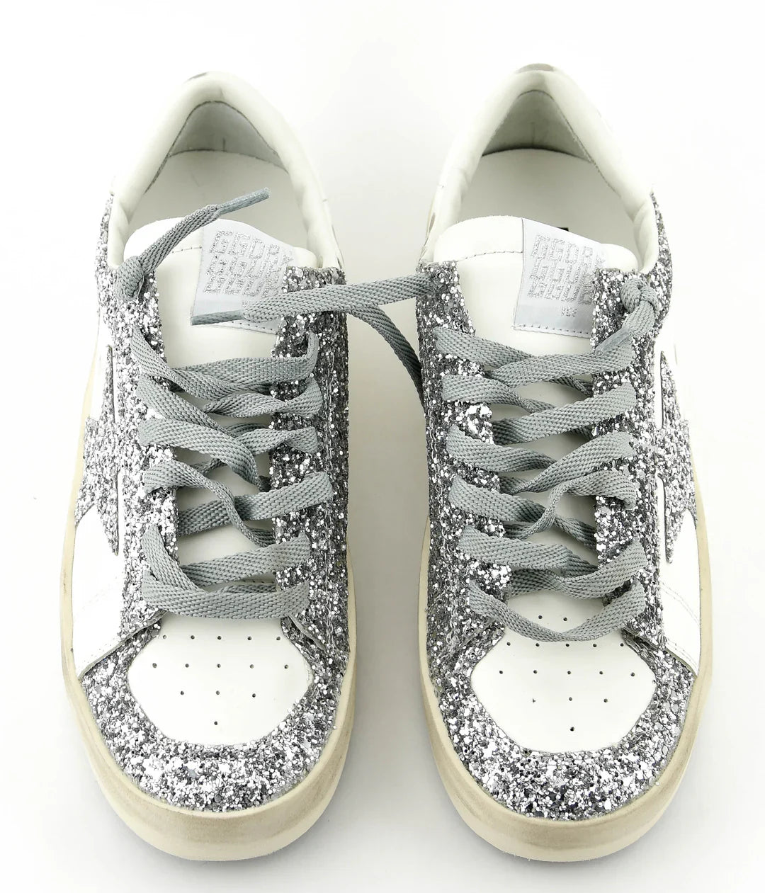 GOLDEN GOOSE DELUXER STARDAN WHITE SILVER GLITTER