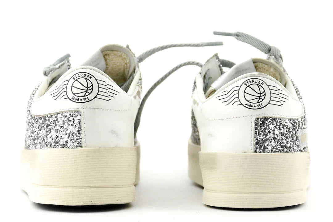 GOLDEN GOOSE DELUXER STARDAN WHITE SILVER GLITTER