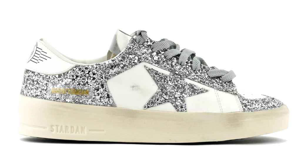 GOLDEN GOOSE DELUXER STARDAN WHITE SILVER GLITTER