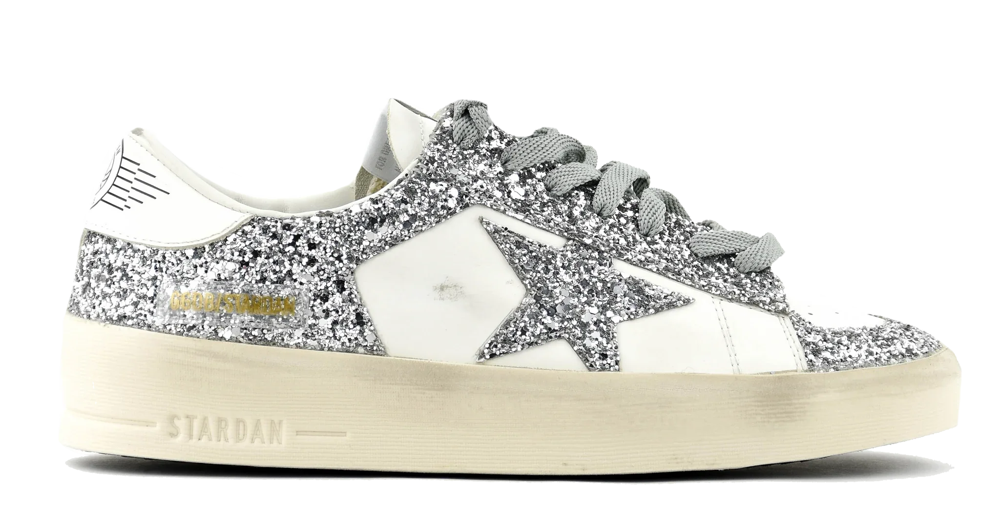GOLDEN GOOSE DELUXER STARDAN WHITE SILVER GLITTER
